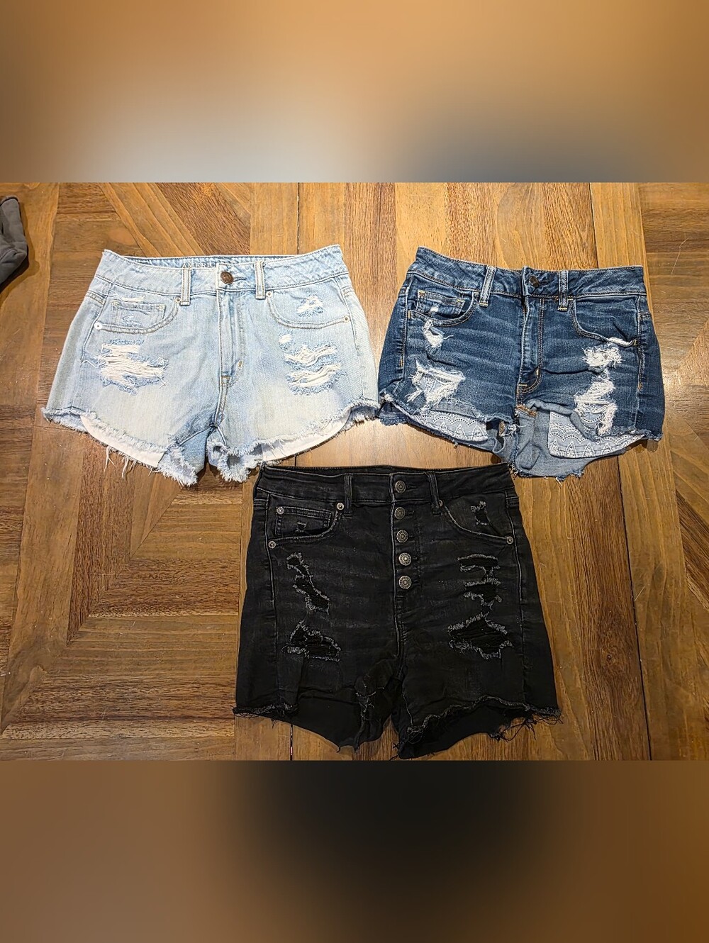 American Eagle Hi Rise Shortie Shorts Sz 6 / Small Set Of 3 Cut Off Denim